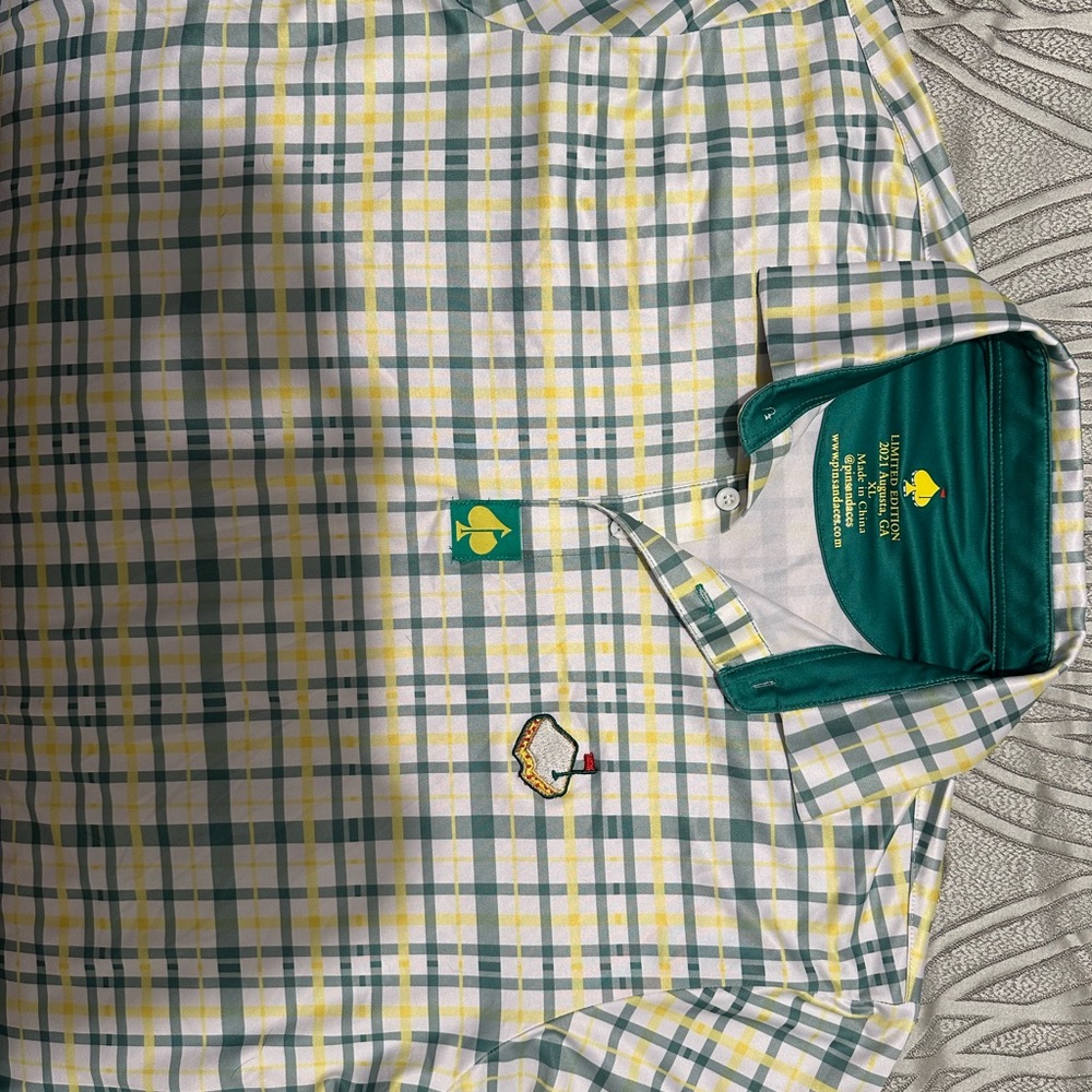 Golf Master’s Green and Yellow Plaid Men's microfiber polo